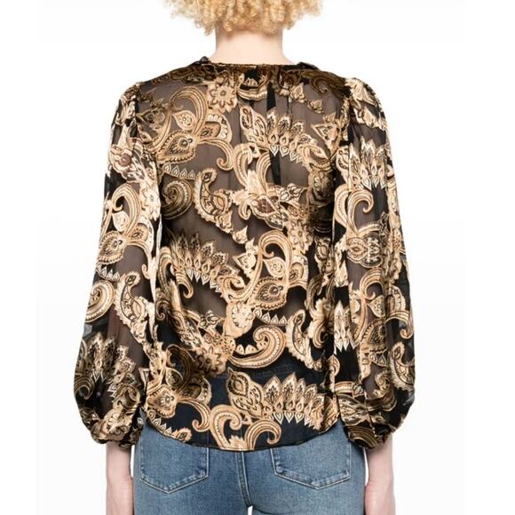 Alice and Olive Women's Spring Paisley Black Betsie Ruffled Blouse Top Size S - Picture 2 of 11